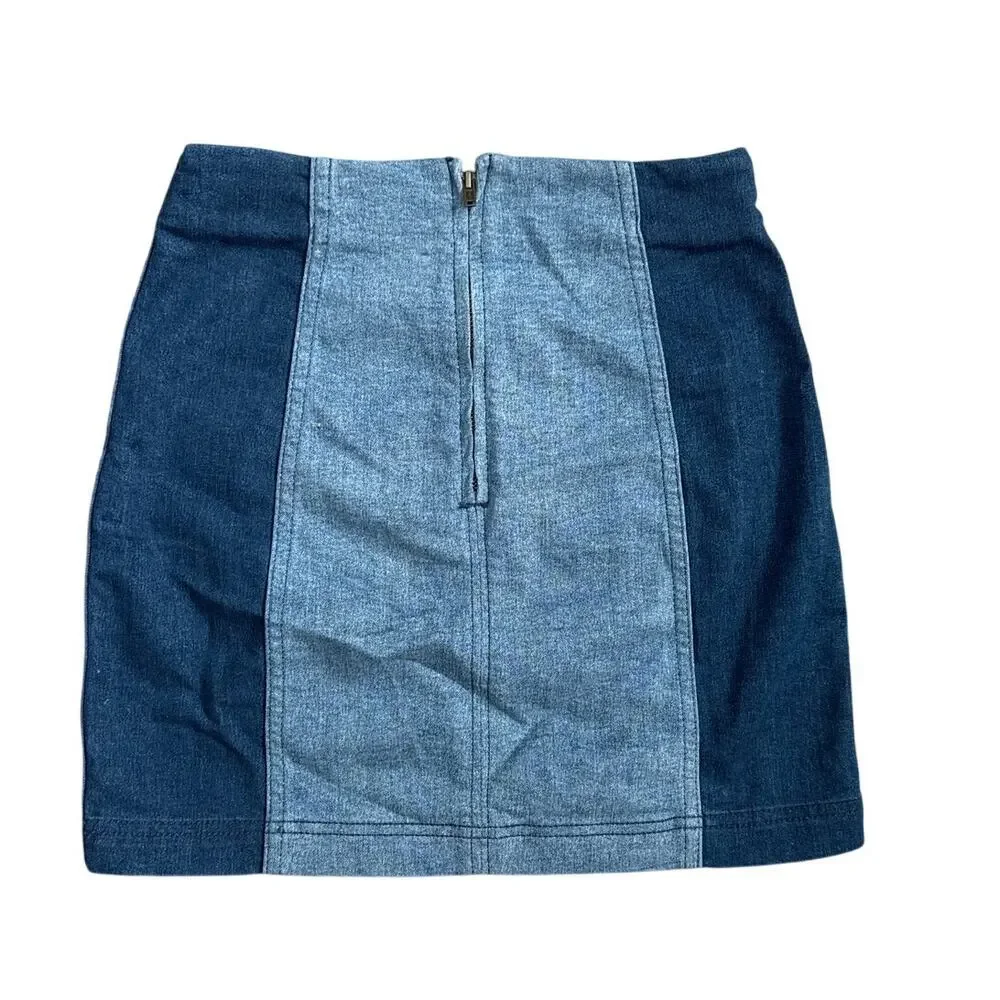Free‎ People Modern Femme Color Block Unlined Mini Skirt Dark Blue Size 2 - Picture 5 of 9